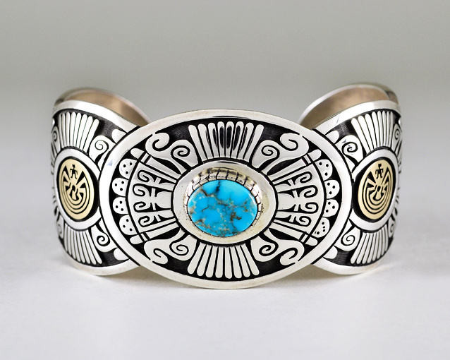 14K 4 ROW MAZE BRACELET W/TURQUOISE | Jason Takala | Native Artist