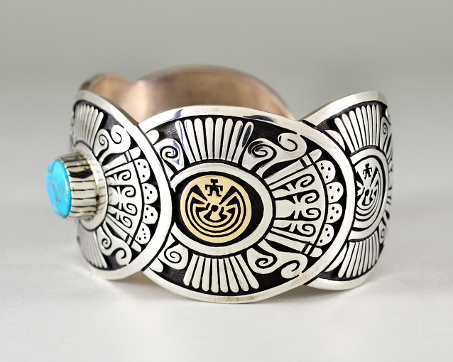 14K 4 ROW MAZE BRACELET W/TURQUOISE | Jason Takala | Native Artist