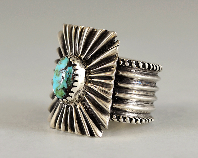 COIN SILVER RING W/TURQUOISE-04 | Ernie Lister | Native Artist 