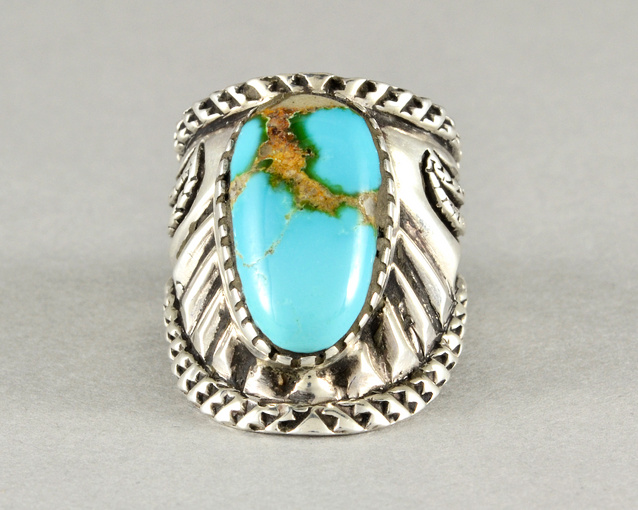 COIN SILVER SHAPE RING W/TURQUOISE | Ernie Lister | Native